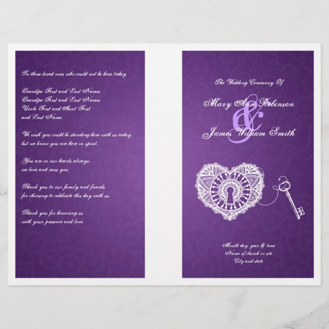 Elegante Wedding Program Key To My Hearple (Frente)