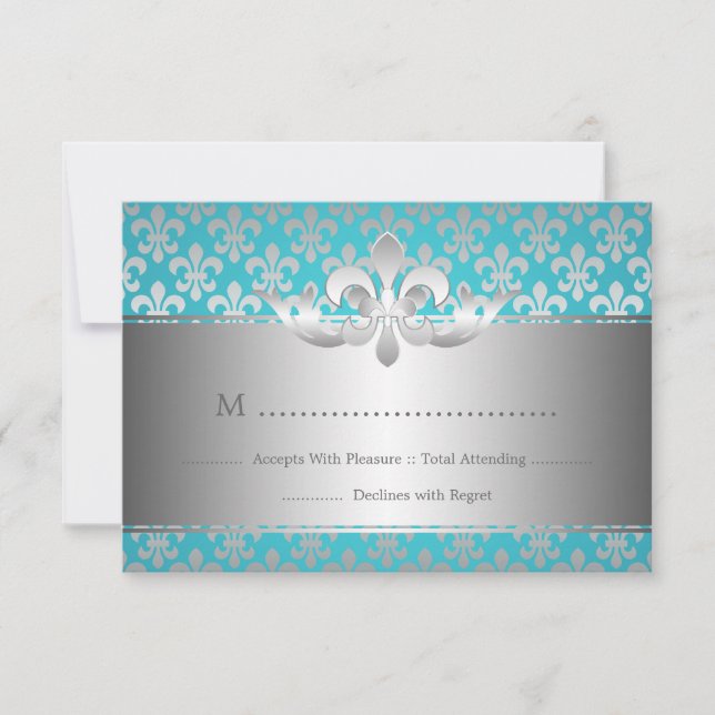 Elegante Wedding RSVP Fleur De Lis Blue (Frente)
