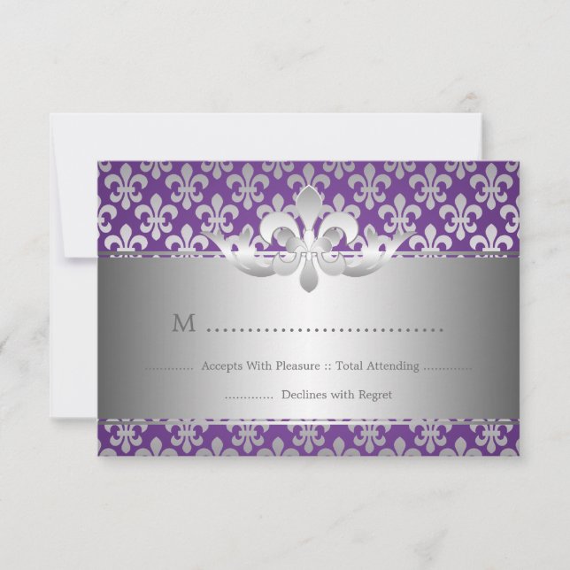 Elegante Wedding RSVP Fleur De Lis Purple (Frente)