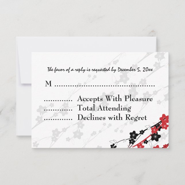 Elegante Wedding RSVP Japonês Flores Vermelho (Frente)
