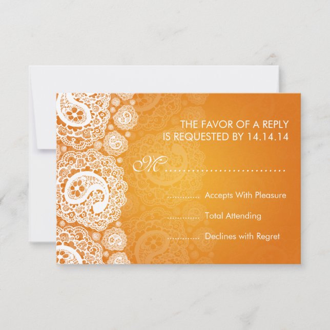 Elegante Wedding RSVP Paisley Lace Orange (Frente)