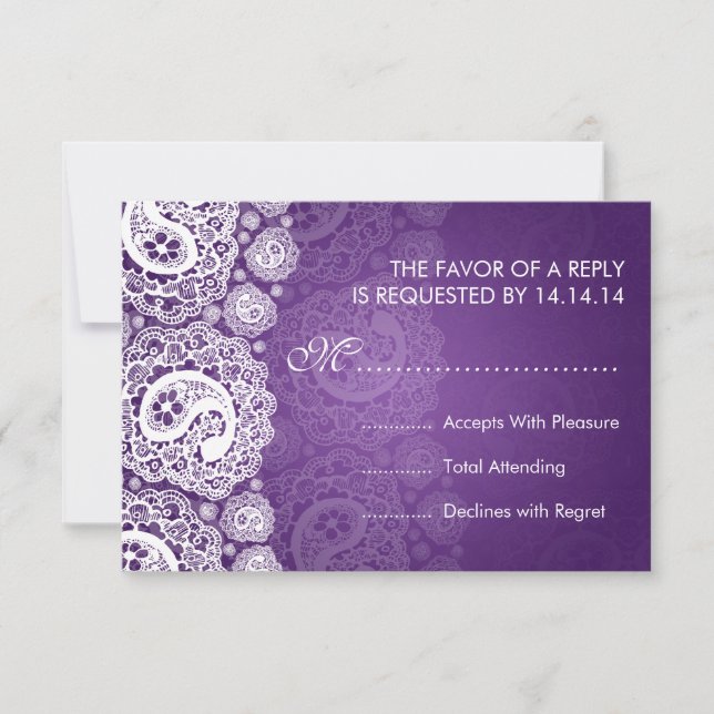 Elegante Wedding RSVP Paisley Lace Purple (Frente)