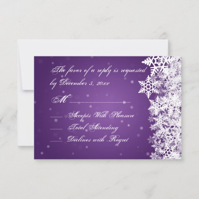 Elegante Wedding RSVP Winter Snowflakes Purple (Frente)