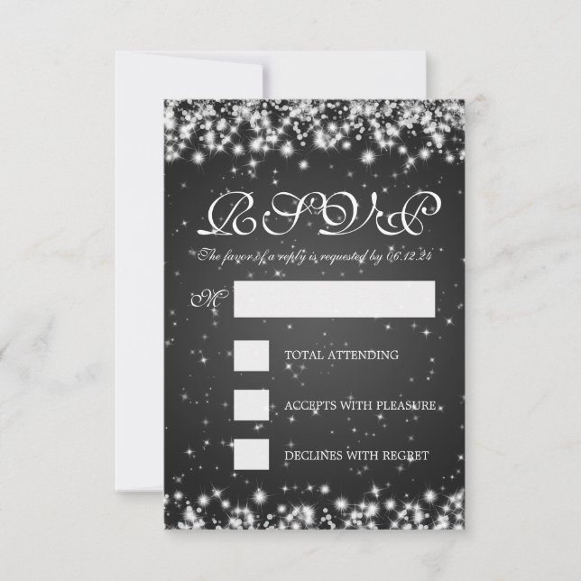 Elegante Wedding RSVP Winter Sparkle Black (Frente)