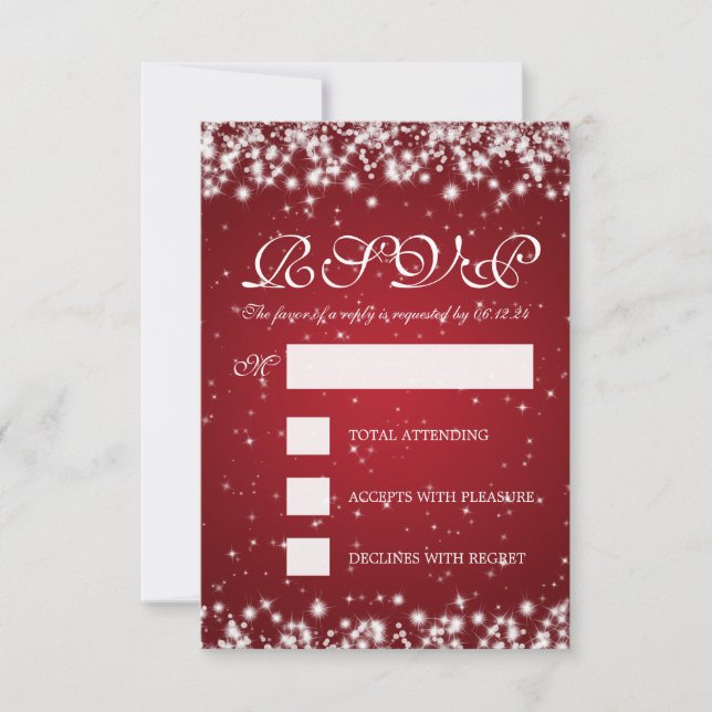 Elegante Wedding RSVP Winter Sparkle Red (Frente)