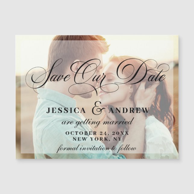 Elegante Wedding Save the Date PHOTO Magnetic Card (Frente)