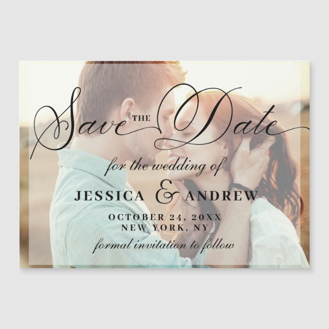 Elegante Wedding Save the Date PHOTO Magnetic Card (Frente)