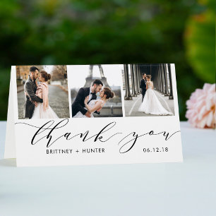 Elegante White 3 Photo Collage Obrigado