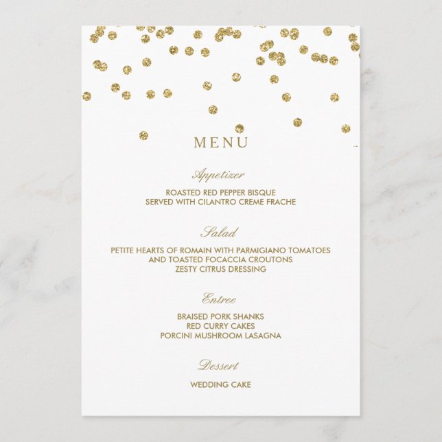 Elegante White e Dourado Menu Casamento Bolinhas (Frente)