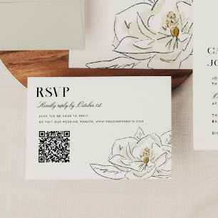 Elegante White Magnolia Weding QR Code RSVP