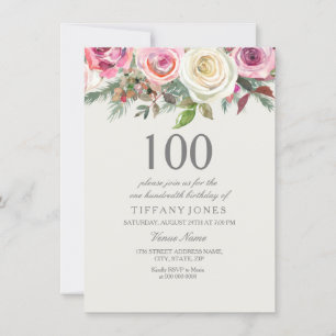 Elegante White Rose Floral 100º Convite de Anivers