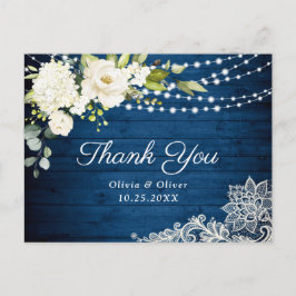 Elegante White Roses Lace Rustic Obrigado Cartões