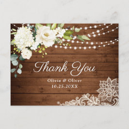 Elegante White Roses Lace Rustic Obrigado Cartões