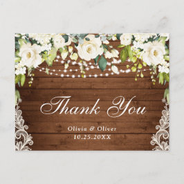 Elegante White Roses Lace Rustic Obrigado Cartões