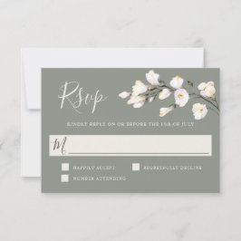 Elegante White Watercolor Floral Sage Green RSVP