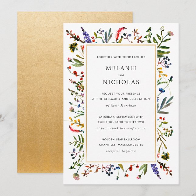Elegante Wildflower + convite para casamento Doura (Frente/Verso)
