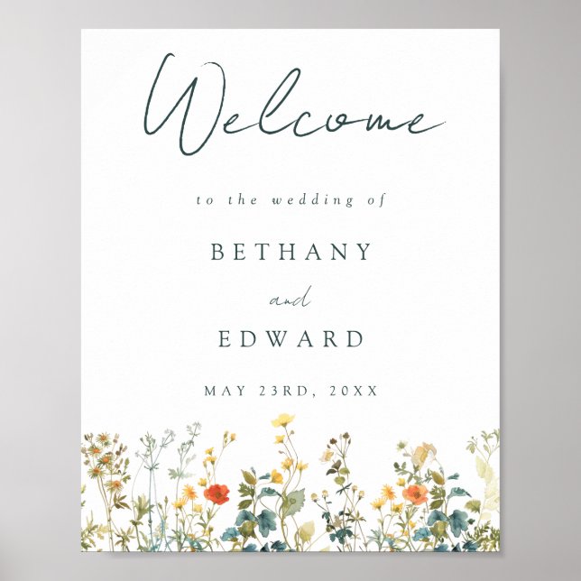 Elegante Wildflower Wedding Poster (Frente)