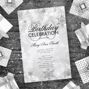 Elegante Winter 50th Birthday Program Silver Menu