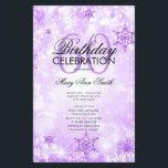 Elegante Winter 60th Birthday Program Purple Menu<br><div class="desc">Design de "Programa de Festa de aniversário" elegante com flocos de neve brilhantes de inverno e luzes em roxo com texto personalizado.</div>