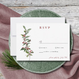 Elegante Winter Berries Red Green Watercolor RSVP