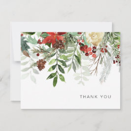 Elegante Winter Floral Greenery Obrigado Cartões