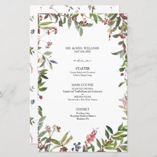 Elegante Winter Wildflower Berry Wedry Menu