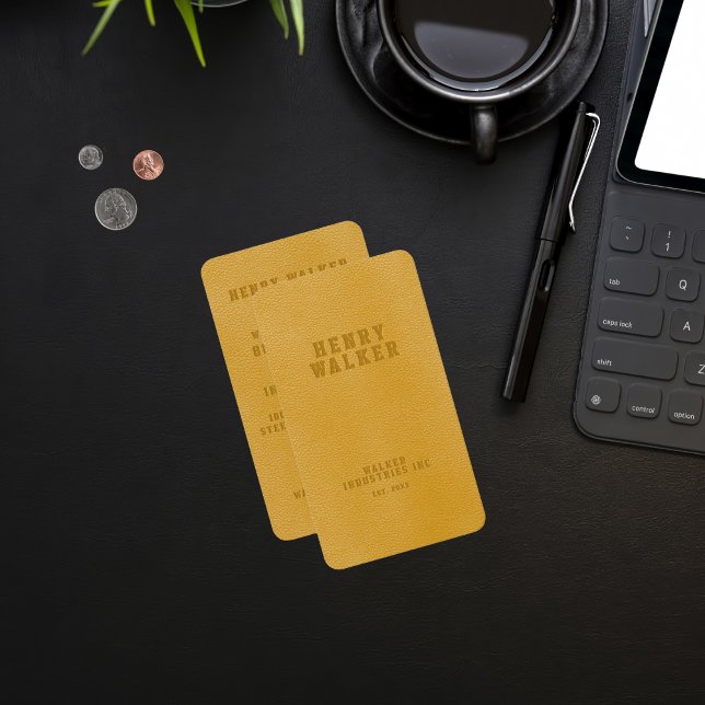 Elegante Yellow Faux Vegan Leather Cartão de visit (Criador carregado)