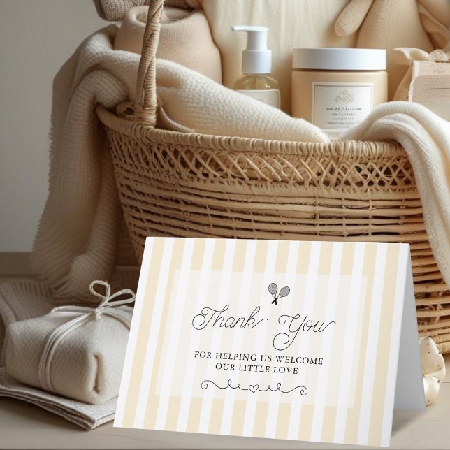 Elegante Yellow Strike Tênis Obrigado Cartões (elegant yellow striped preppy chic baby shower thank you cards for country club events)