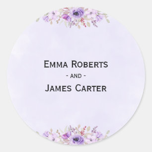 elegantes Adesivos de Casamento Florais Roxos!