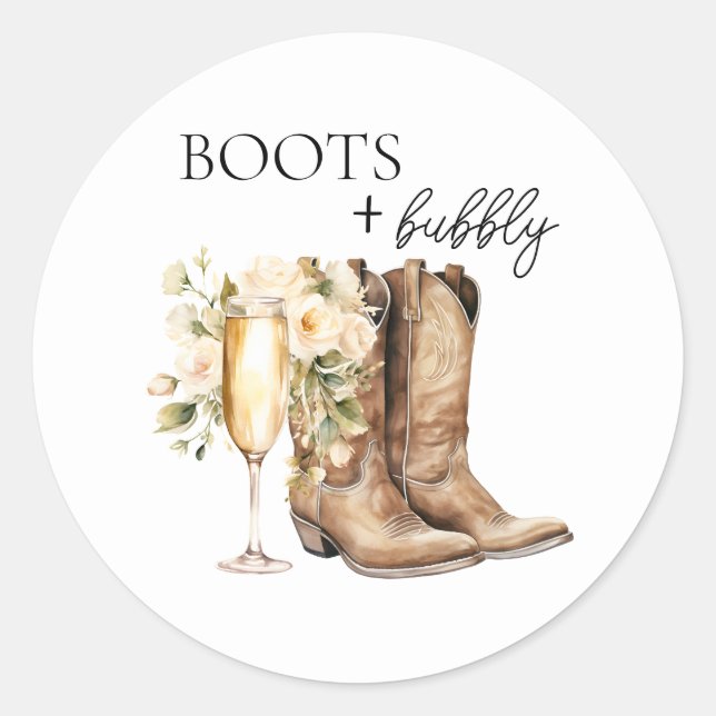 Elegantes Botas e Bridal Shower Bubbly Adesivo (Frente)