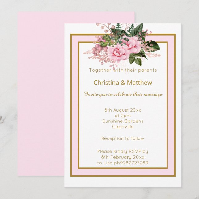 ELEGANTES CONVITES DE CASAMENTO FLORAIS MODERNOS R (Frente/Verso)