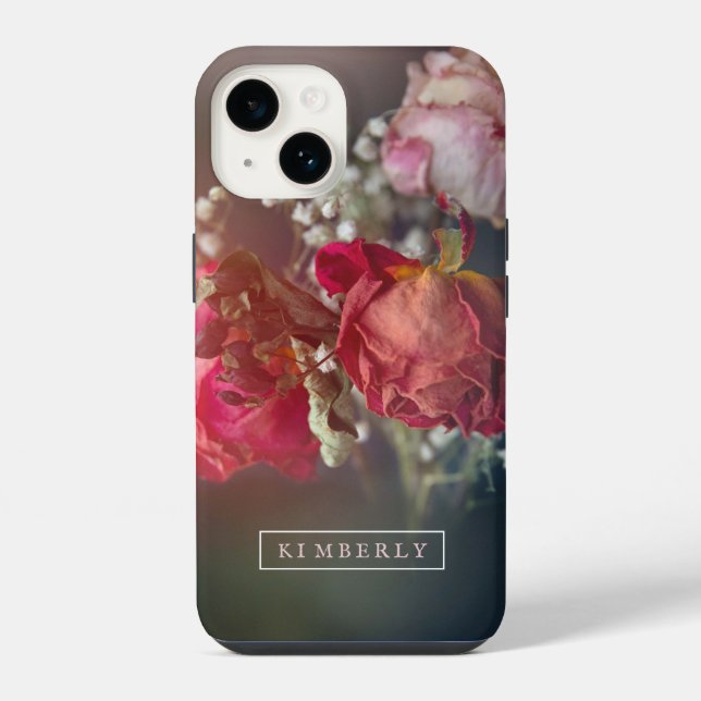 Elegantes Flores Rosa Capinha de iPhone Personaliz (Verso)