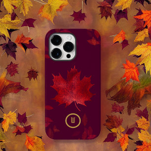 Elegantes Folhas de Outono Vermelho Borgonha e Dou