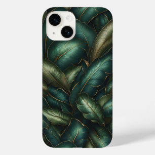 Elegantes Folhas Tropicais Esmeralda Escura e Veio