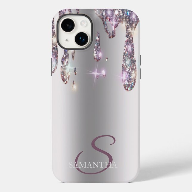 Elegantes Gotas de Glitter Dourado Rosa (Verso)
