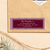 Elegantes Listras Burgundy Etiqueta de Endereço de