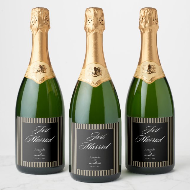 Elegantes Listras Pretas e Verdes para Casamento (Garrafas)