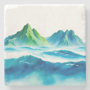 Elegantes Porta-Copos de Montanha em Aquarela Mi
