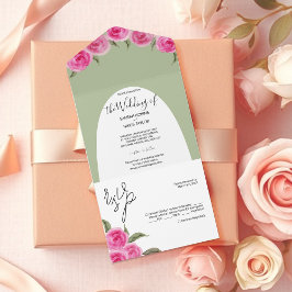 Elegantes Rosas Românticas em Aquarela Rosa Verde