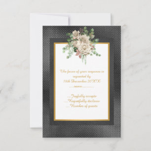 ELEGANTES RSVP FLORAL COM RELEVO PRETO