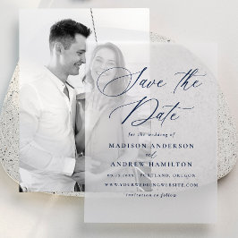 Elegantes Save the Dates de Caligrafia Azul-Marinh