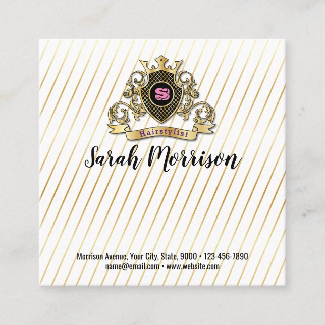 Elegenat Dourada Monagram Fashionado Cartão de vis (Frente)