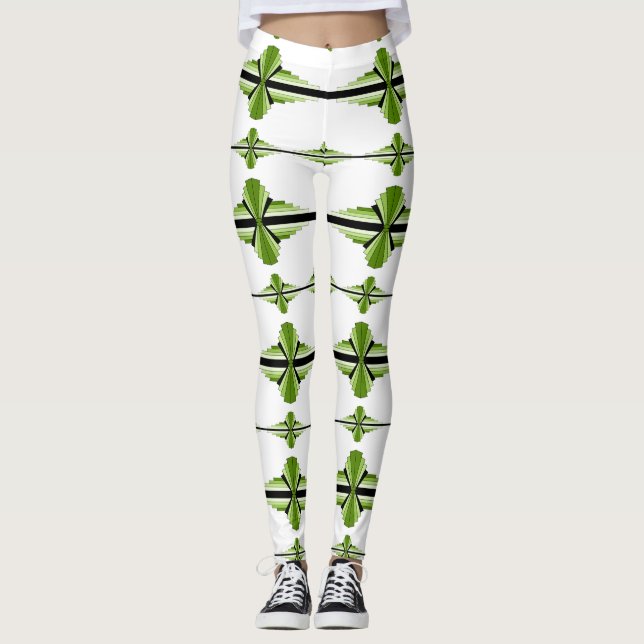 Elementos da arte em leggings verdes musculares (Frente)