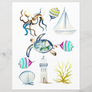 Elementos de oceano em aquarela para recortar e co
