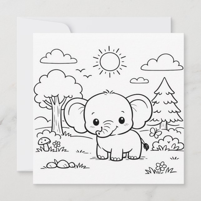 Elephant Animal Kids Coloring Page  (Frente)