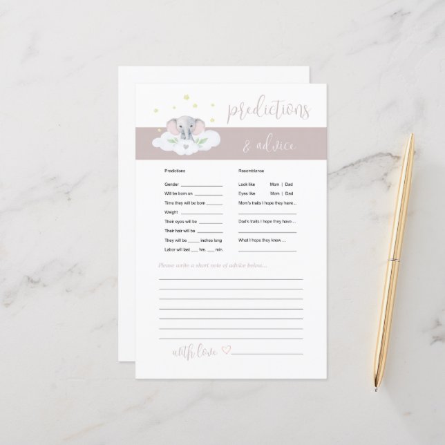 Elephant Baby Advice and Predictions Game Pink (Frente/Verso In Situ)