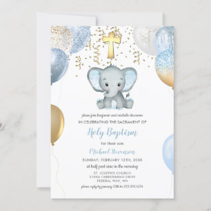 Elephant Balloons Watercolor Baptism Convite