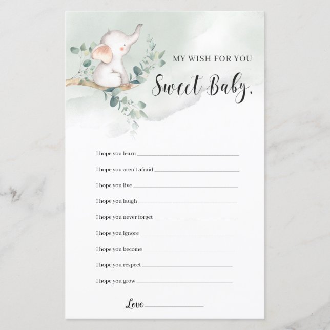 Elephant boho greenery deseja o jogo do bebê (Frente)