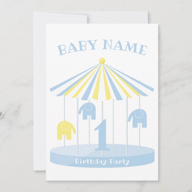 Elephant Carousel Colorir Primeiro Convite (Frente)