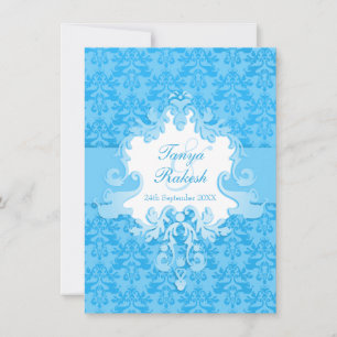Elephant damask aqua convite para casamento azul
